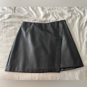 Abercrombie & Fitch Vegan Leather Wrap-Front Mini Skort in Black